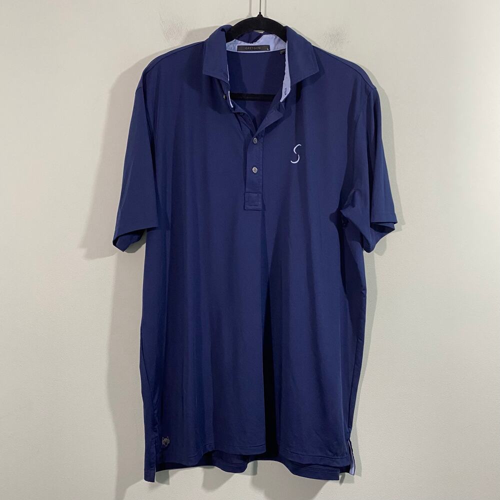 Greyson Men Navy Solid Short Sleeve Golf Polo Size L